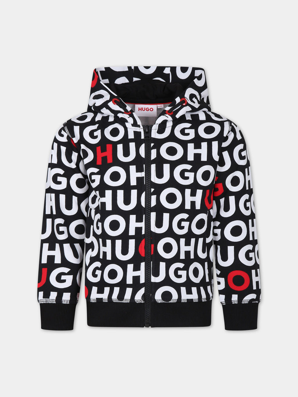 Black hooded sweatshirt for boy with all-over logo